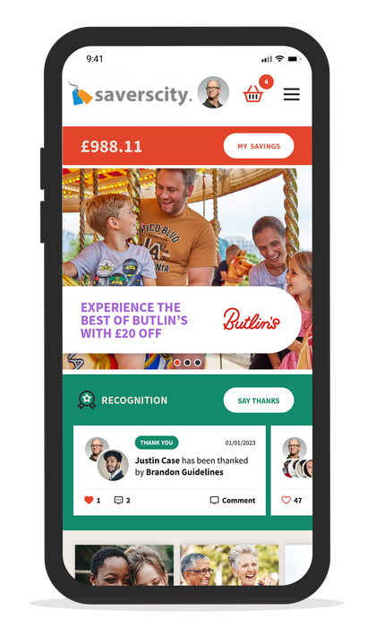 The SaversCity member app showing savings, offers and recognition features